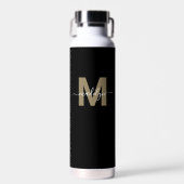 Zwart Goud Modern Initiaal Naam Monogram Waterfles (Voorkant)