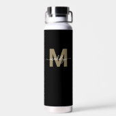 Zwart Goud Modern Initiaal Naam Monogram Waterfles (Achterkant)