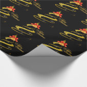 Zwart Goud Modern Kerstboom Wrapping Paper Cadeaupapier (Hoek)