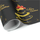 Zwart Goud Modern Kerstboom Wrapping Paper Cadeaupapier (Rol Hoek)