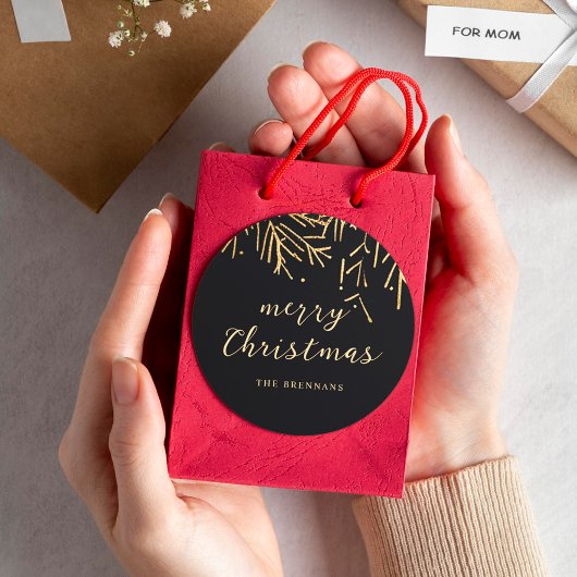 Zwart Goud Modern Kerstmis Elegante vakantie Ronde Sticker