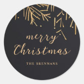 Zwart Goud Modern Kerstmis Elegante vakantie Ronde Sticker (Voorkant)