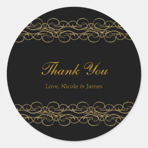 Zwart & Goud Modern Krul Elegant Ronde Sticker