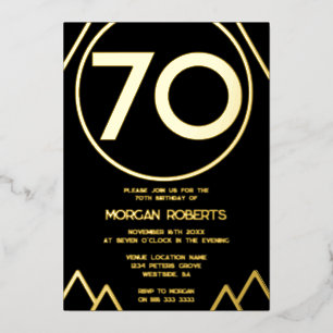 Zwart & Goud Modern Mannen of Vrouwen 70ste Verjaa Folie Uitnodiging