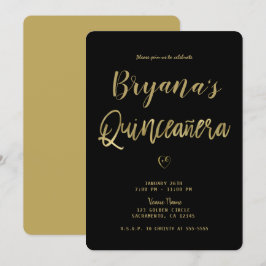 Zwart & Goud Modern Minimaal Chic 15 Quinceañera Kaart