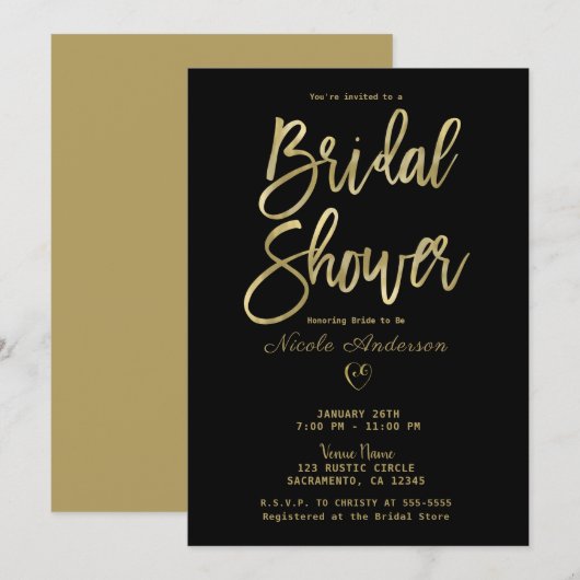 Zwart & Goud Modern Minimaal Chic Bruidsdiner Kaart (Voorkant / Achterkant)