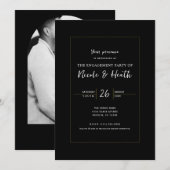 Zwart & Goud Modern Minimaal Elegant Verloving Kaart (Voorkant / Achterkant)