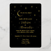 Zwart Goud Modern Minimaal Hemels Folie Uitnodiging (Voorkant)