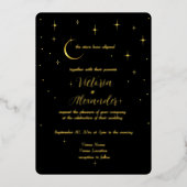 Zwart Goud Modern Minimal Celestial Folie Uitnodiging (Voorkant)