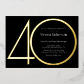 Zwart Goud Modern Minimalistisch 40e Verjaardagsfe Folie Uitnodiging (Voorkant)