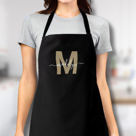 Zwart Goud Modern Minimalistisch Elegant Monogram Schort