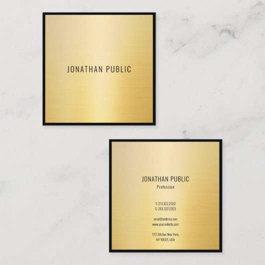 Zwart Goud Modern Minimalistisch Elegant Professio Vierkante Visitekaartje (Voorkant / Achterkant)