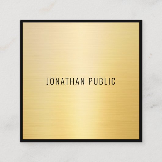 Zwart Goud Modern Minimalistisch Elegant Professio Vierkante Visitekaartje (Voorkant)