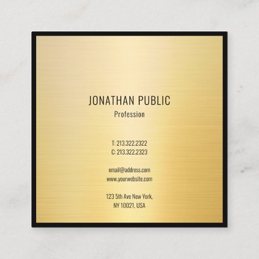 Zwart Goud Modern Minimalistisch Elegant Professio Vierkante Visitekaartje (Achterkant)