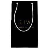 Zwart Goud Modern Minimalistisch Monogram Naam Klein Cadeauzakje (Voorkant)