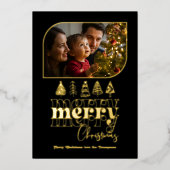 Zwart & Goud Modern Retro Doodle Kerst Foto Folie Feestdagenkaart (Voorkant)