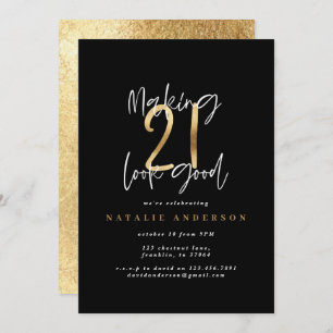 Zwart goud modern script 21e verjaardag typografie