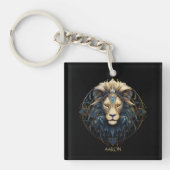 Zwart Goud Modern Script Big Cat Star Sign Leo Sleutelhanger (Voorkant)