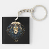 Zwart Goud Modern Script Big Cat Star Sign Leo Sleutelhanger (Achterkant)