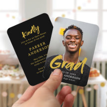 Zwart Goud Modern Script Foto Afstuderen Uitnodige