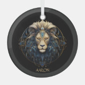 Zwart Goud Modern Script Lion Star Sign Leo Glas Ornament (Voorkant)