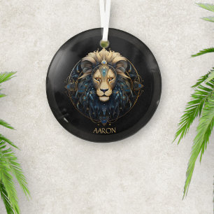 Zwart Goud Modern Script Lion Star Sign Leo Glas Ornament