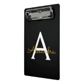 Zwart Goud Modern Script Meisjesachtig Monogram Na Mini Klembord (Angled2)