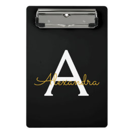 Zwart Goud Modern Script Meisjesachtig Monogram Na Mini Klembord