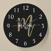 Zwart Goud Modern Script Monogram Naam Grote Klok
