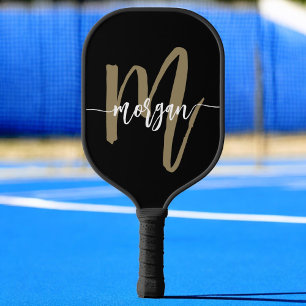 Zwart Goud Modern Script Monogram Naam Pickleball Paddle
