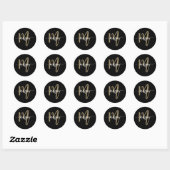 Zwart Goud Modern Script Monogram Naam Ronde Sticker (Vel)
