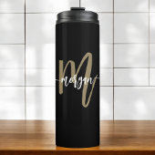 Zwart Goud Modern Script Monogram Naam Thermosbeker