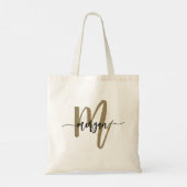 Zwart Goud Modern Script Monogram Naam Tote Bag (Achterkant)