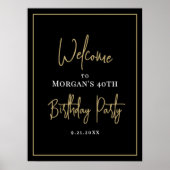 Zwart Goud Modern Verjaardagsfeest Welkom Poster (Voorkant)