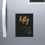 Zwart goud moderne 50e verjaardag luxe magnetische uitnodiging<br><div class="desc">Een moderne,  stijlvolle uitnodiging voor een 50ste verjaardagsfeestje voor hem en haar. Zwarte achtergrond en het woord Fifty geschreven met grote faux gouden letters. Personaliseer en voeg een naam en feestdetails toe. Witte tekst.</div>