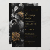 Zwart Goud Moderne Bloem Bruiloft Avondfeest Kaart (Voorkant / Achterkant)