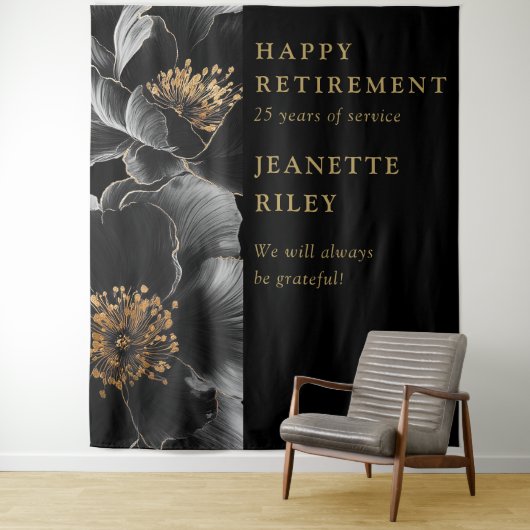 Zwart Goud Moderne Bloemen Pensioen Party Achtergr Wandkleed (In situ)