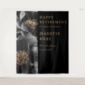 Zwart Goud Moderne Bloemen Pensioen Party Achtergr Wandkleed (Voorkant)