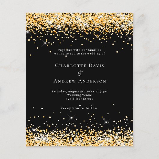 Zwart goud moderne bruiloft uitnodiging (Voorkant)