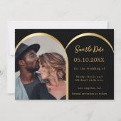 Zwart goud moderne foto boog bruiloft save the date (Voorkant)