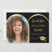 Zwart goud moderne foto boog Graduation Party Save The Date (Voorkant)