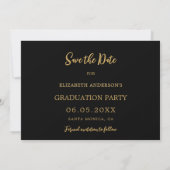 Zwart goud moderne foto boog Graduation Party Save The Date (Achterkant)