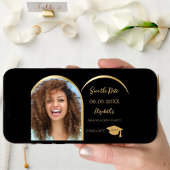 Zwart goud moderne foto boog Graduation Party Save The Date