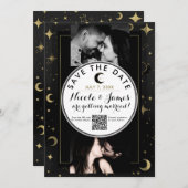 Zwart & Goud Moderne Hemelse Maan Bewaar de Datum (Voorkant / Achterkant)