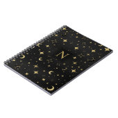 Zwart & Goud Moderne Hemelse Maan Sterren Bruiloft Notitieboek (Linkerzijde)