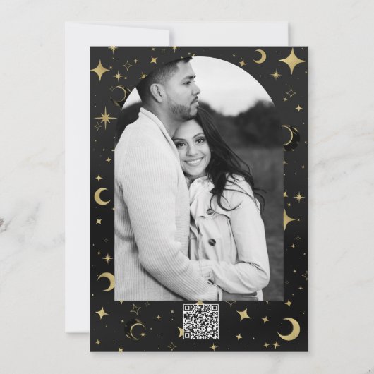 Zwart & Goud Moderne Hemelse Maan Sterren Dank U Kaart (Achterkant)