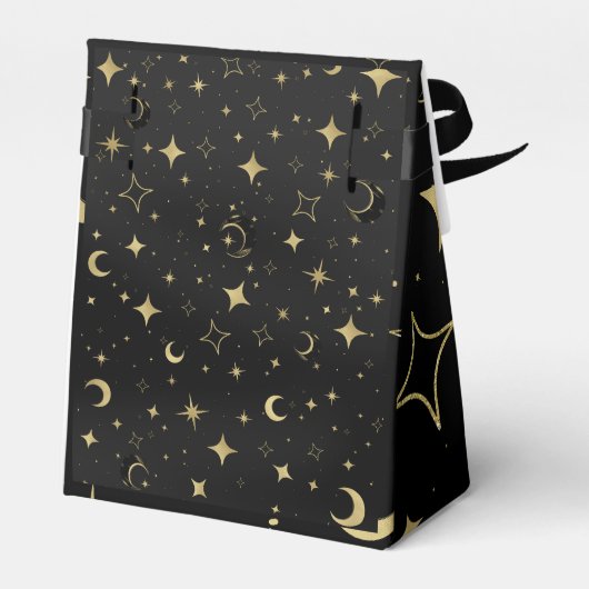 Zwart & Goud Moderne Hemelse Maan Sterren Trouwen Bedankdoosjes (Achterkant)