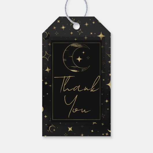 Zwart & Goud Moderne Hemelse Maan Sterren Trouwen Cadeaulabel (Achterkant)