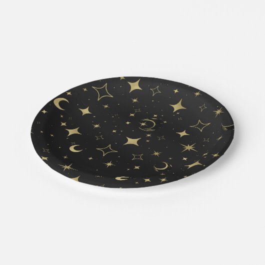 Zwart & Goud Moderne Hemelse Maan Sterren Trouwen Papieren Bordje