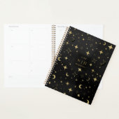 Zwart & Goud Moderne Hemelse Maan Sterren Trouwen Planner (Display)